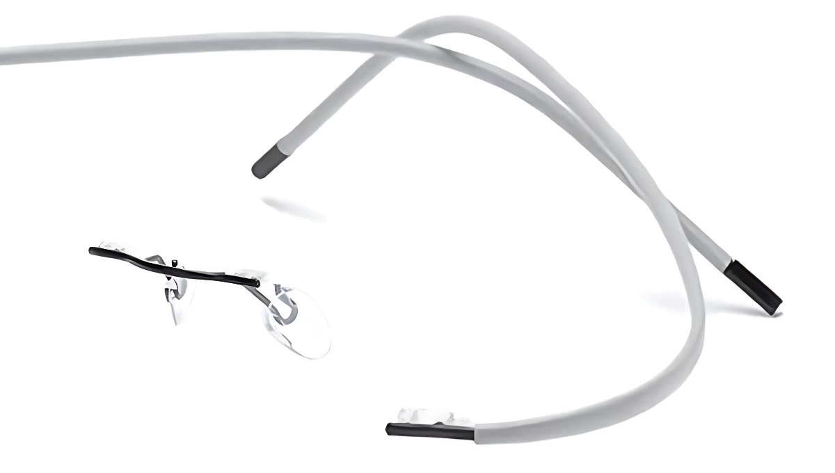 Silhouette-Style Black Titanium Gray Plastic Wrap Rimless Eyeglasses