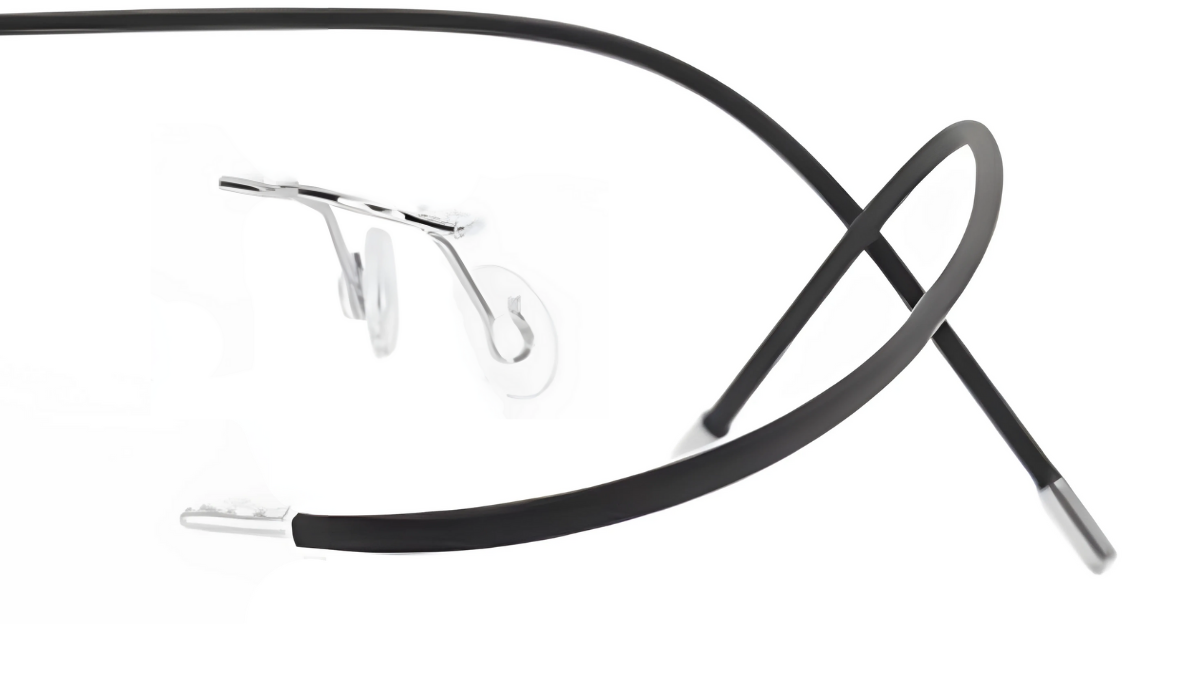 Silhouette-Style Silver Titanium Black Plastic Wrap Rimless Eyeglasses