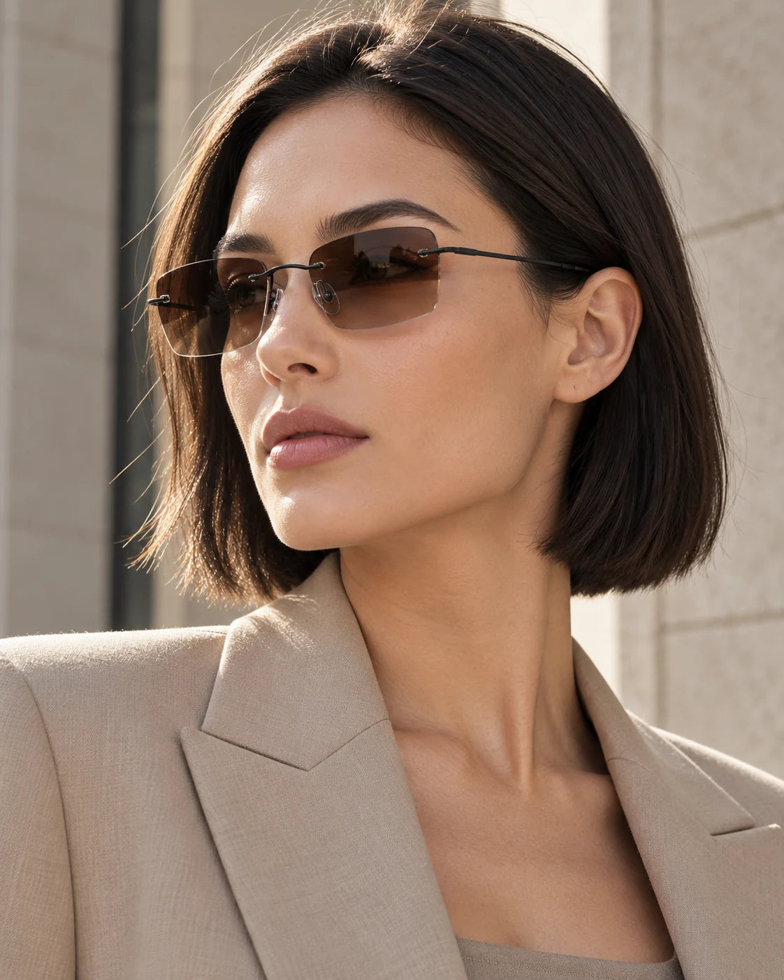 Professional wearing Black B2B Titanium sunglasses — AI styling preview