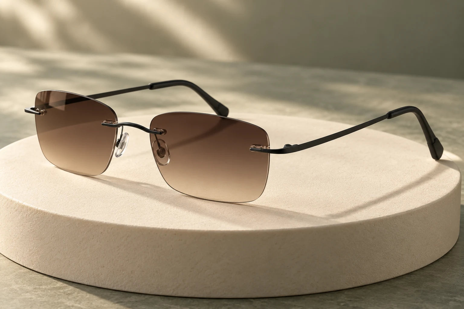 Black B2B Titanium with brown gradient sunglass lenses — AI styling preview