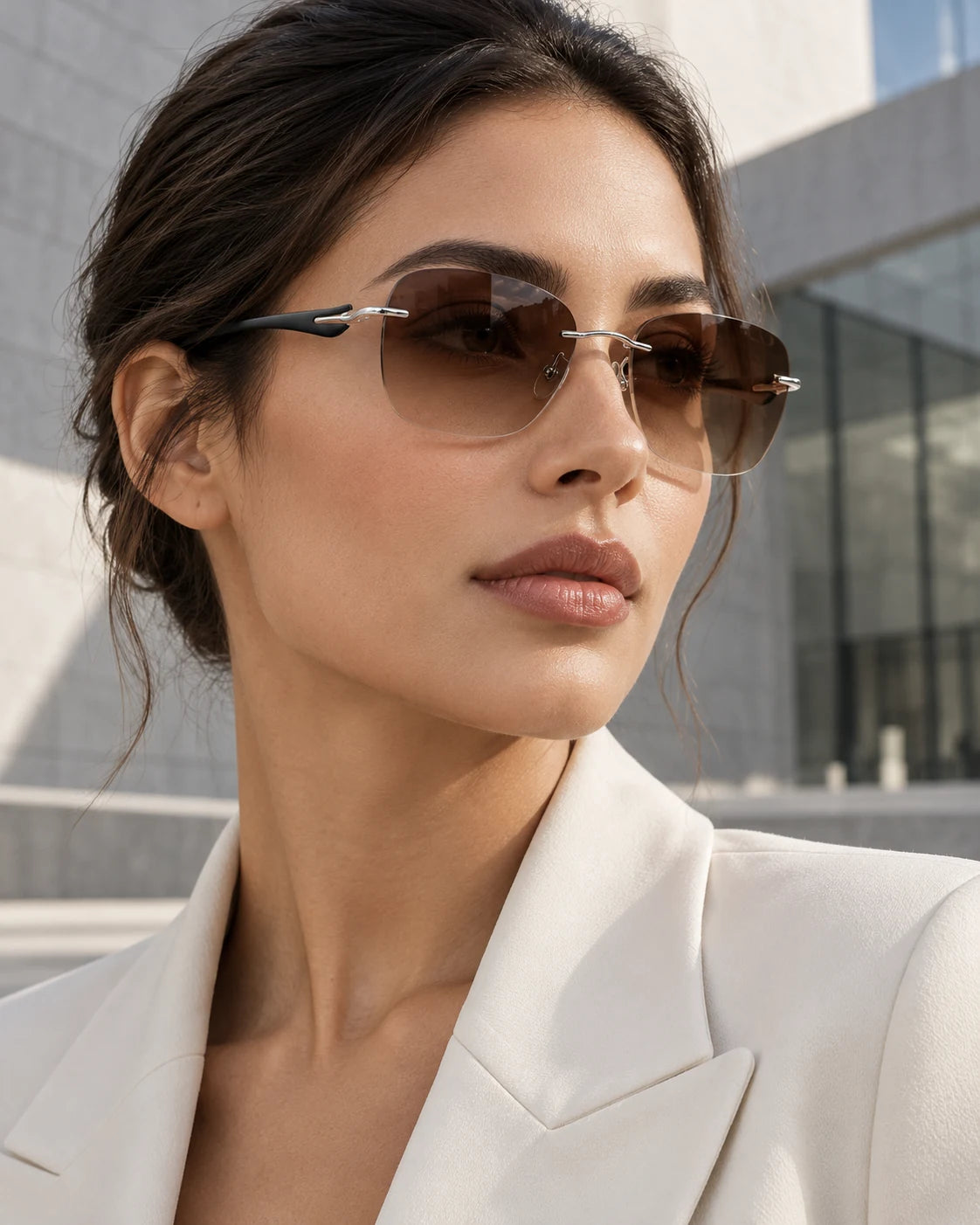 Professional wearing Black Titanium Elite 5003 sunglasses — AI styling preview