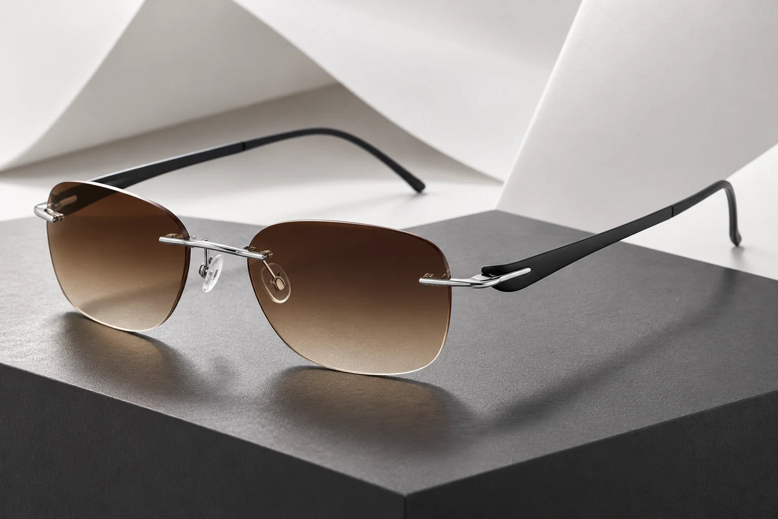 Black Titanium Elite 5003 with brown gradient sunglass lenses — AI styling preview