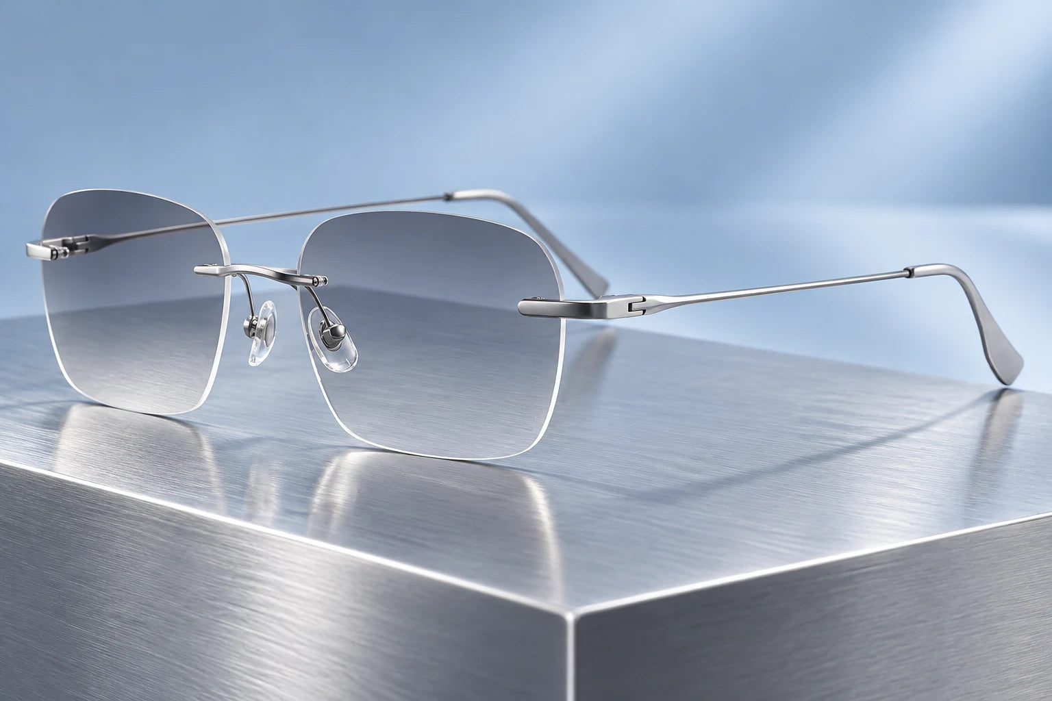 Silver YJ2204 with smoke-grey sunglass lenses — AI styling preview