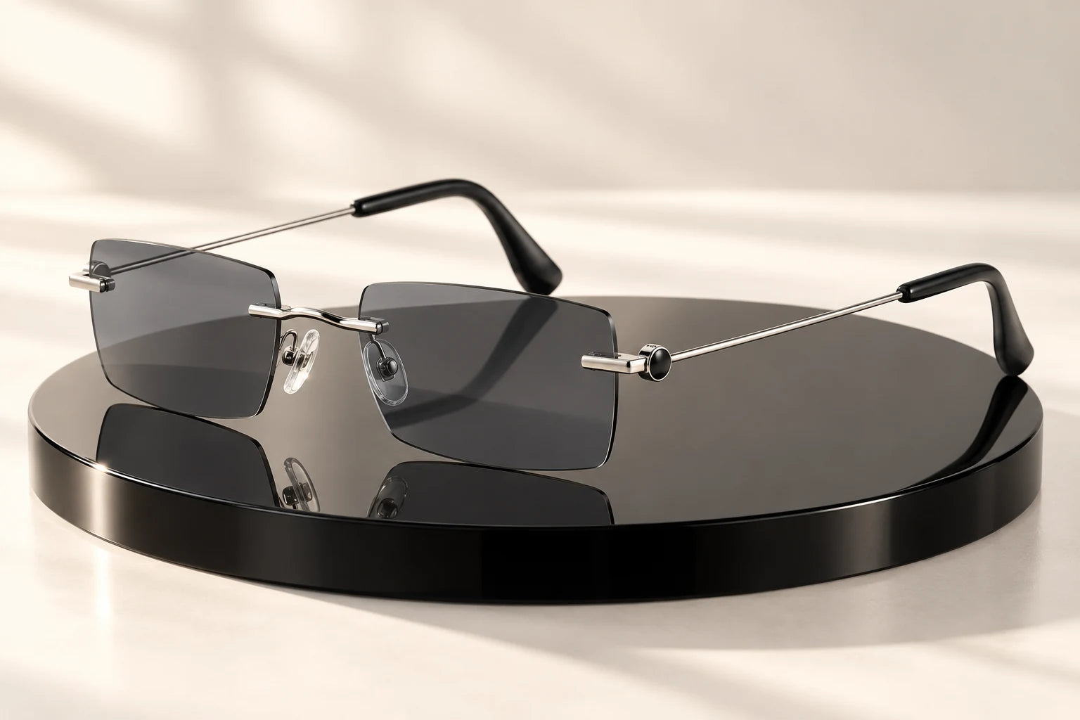 Silver YJ2342 with smoke-grey sunglass lenses — AI styling preview