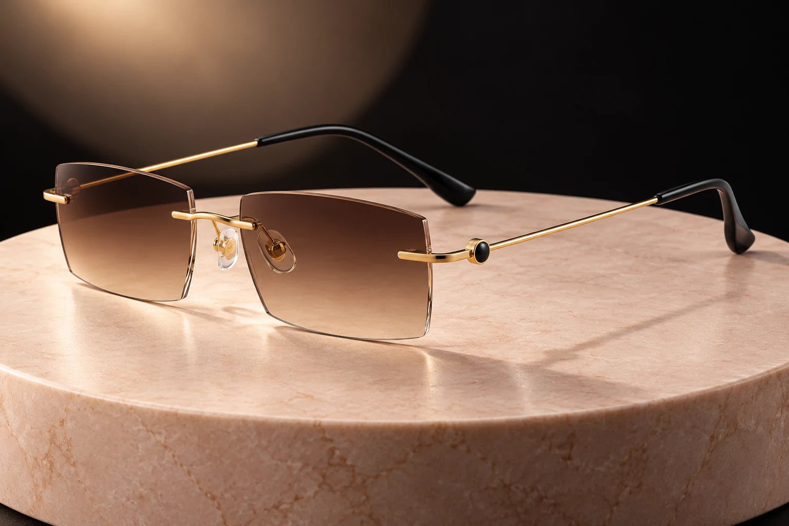 Gold YJ2342 with brown gradient sunglass lenses — AI styling preview