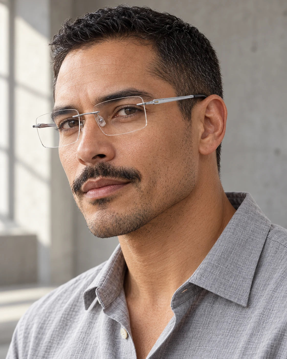 Man wearing Silver YJ2354 with clear lenses — AI styling preview