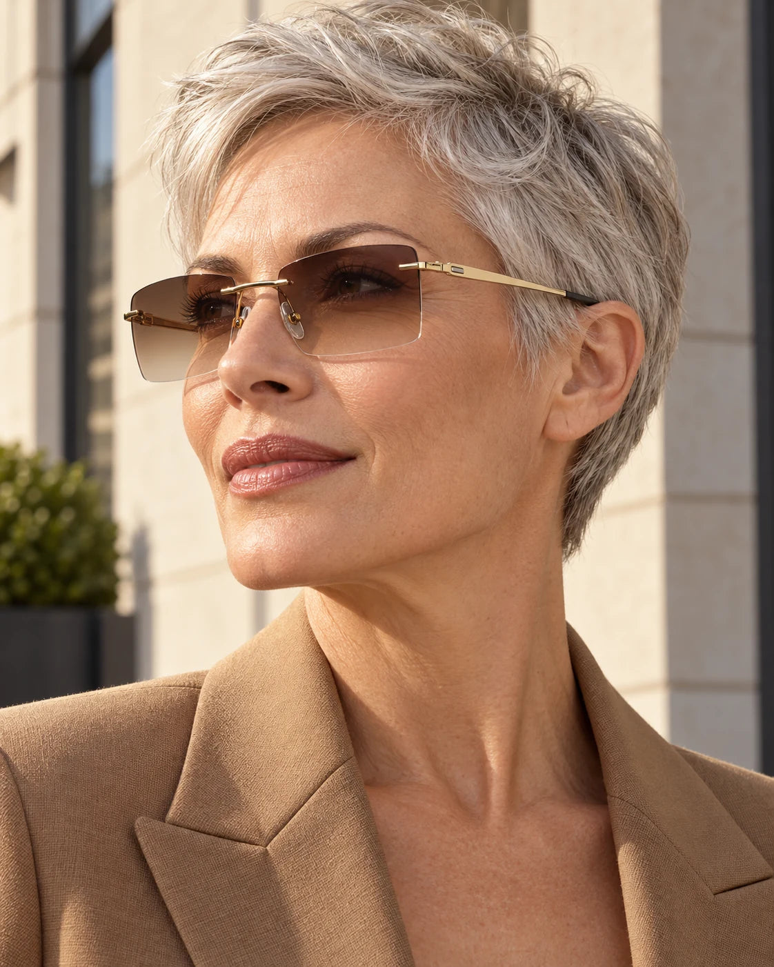 Professional wearing Gold YJ2354 sunglasses — AI styling preview