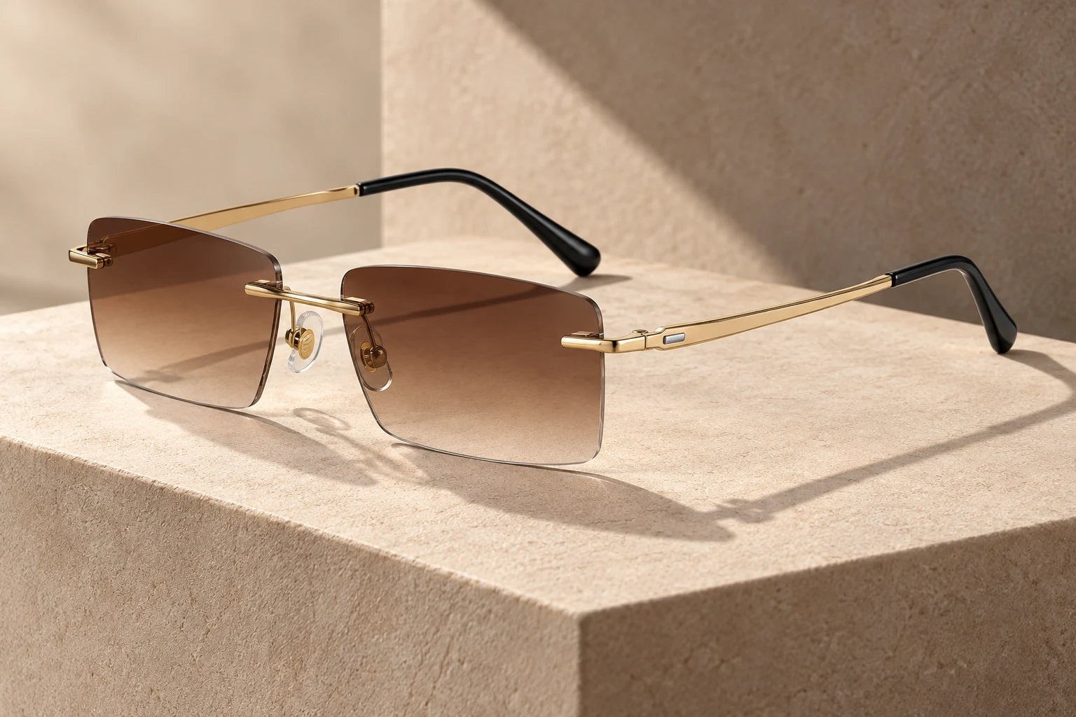 Gold YJ2354 with brown gradient sunglass lenses — AI styling preview