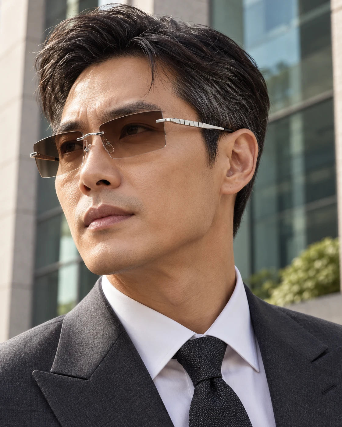 Professional wearing Silver YJ2356 sunglasses — AI styling preview
