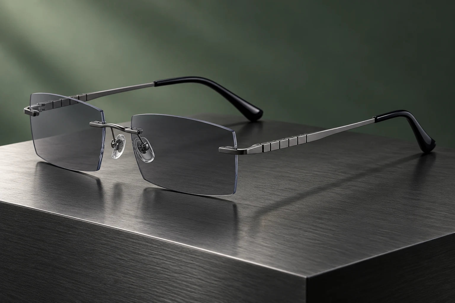 Gunmetal YJ2356 with smoke-grey sunglass lenses — AI styling preview