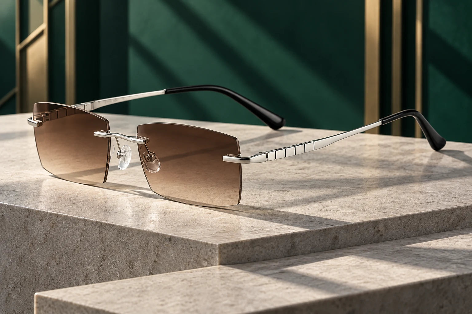 Silver YJ2356 with brown gradient sunglass lenses — AI styling preview