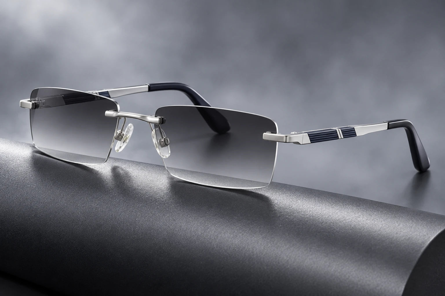 Silver YJ2201 with smoke-grey sunglass lenses — AI styling preview